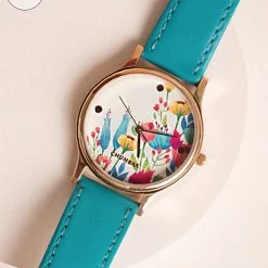 Chumbakdesign TEAL By Chumbak Floral Watercolours Watch ' Teal Watches & Jewellery