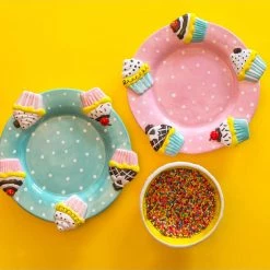 Chumbakdesign Dining & Kitchen Cupcake Factory Polka Dessert Plate - Teal