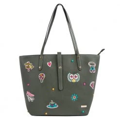 Chumbakdesign Embroidered Travel Patches Tote Bag - Olive Bags & Accessories