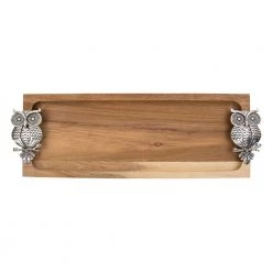 Chumbakdesign Wooden Rectangular Platter & Skewer Set - Owl