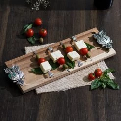 Chumbakdesign Wooden Rectangular Platter & Skewer Set - Owl