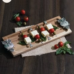 Chumbakdesign Wooden Rectangular Platter & Skewer Set - Owl