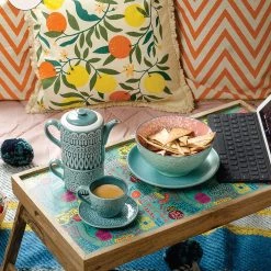 Chumbakdesign Things Indian Say Foldable Breakfast Tray- Teal Furniture & Storage