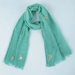 Chumbakdesign Firozi Summer Fringe Scarf ' Teal & Gold