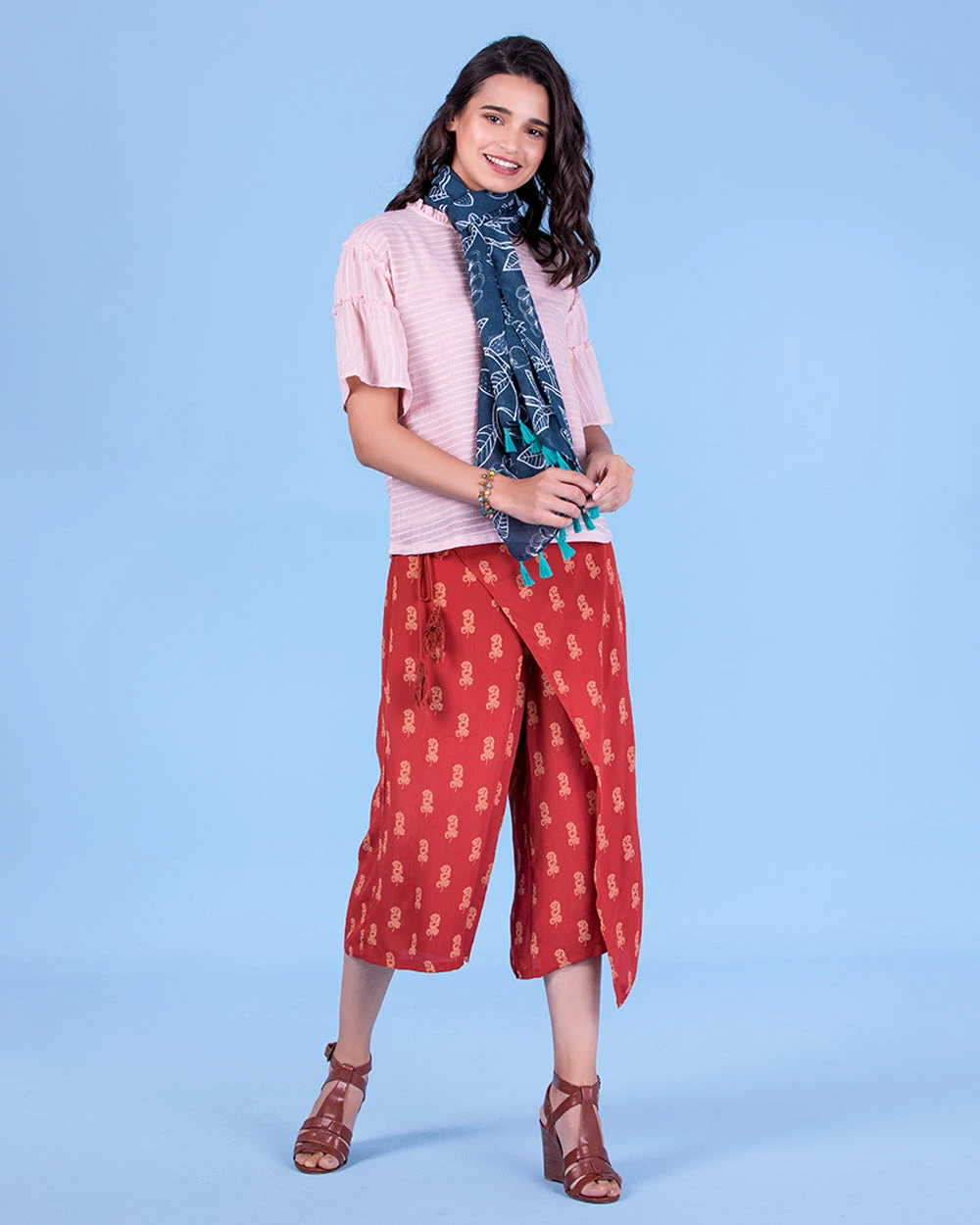 Chumbakdesign Tropical Leaves Tassel Scarf ' Navy Blue Bags & Accessories 4 Chumbakdesign Tropical Leaves Tassel Scarf ' Navy Blue Bags & Accessories