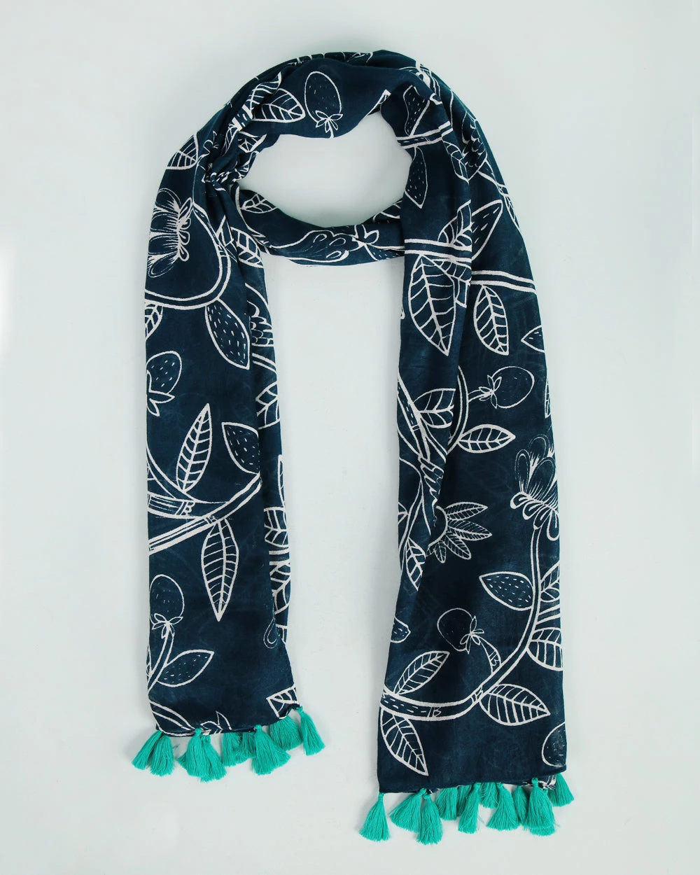 Chumbakdesign Tropical Leaves Tassel Scarf ' Navy Blue Bags & Accessories 5 Chumbakdesign Tropical Leaves Tassel Scarf ' Navy Blue Bags & Accessories