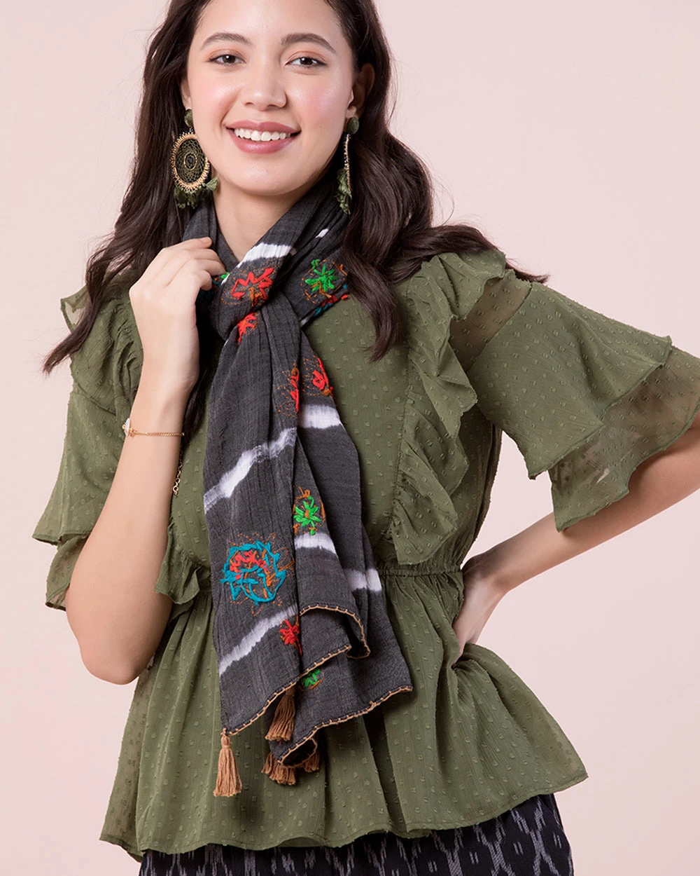 Chumbakdesign Bags & Accessories Tie Dye Lotus Embroidered Black Tie-Dye Rectangular Scarf 3 Chumbakdesign Bags & Accessories Tie Dye Lotus Embroidered Black Tie-Dye Rectangular Scarf