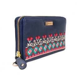 Chumbakdesign Floral Bunch Embroidered Navy Long Wallet Bags & Accessories