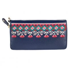 Chumbakdesign Floral Bunch Embroidered Navy Long Wallet Bags & Accessories