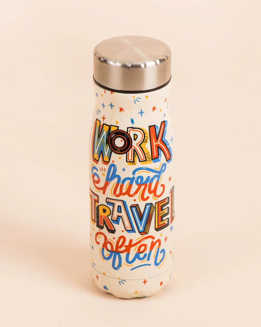 Chumbakdesign Work Hard Travel Often Water Bottle - Ivory 4 Chumbakdesign Work Hard Travel Often Water Bottle - Ivory
