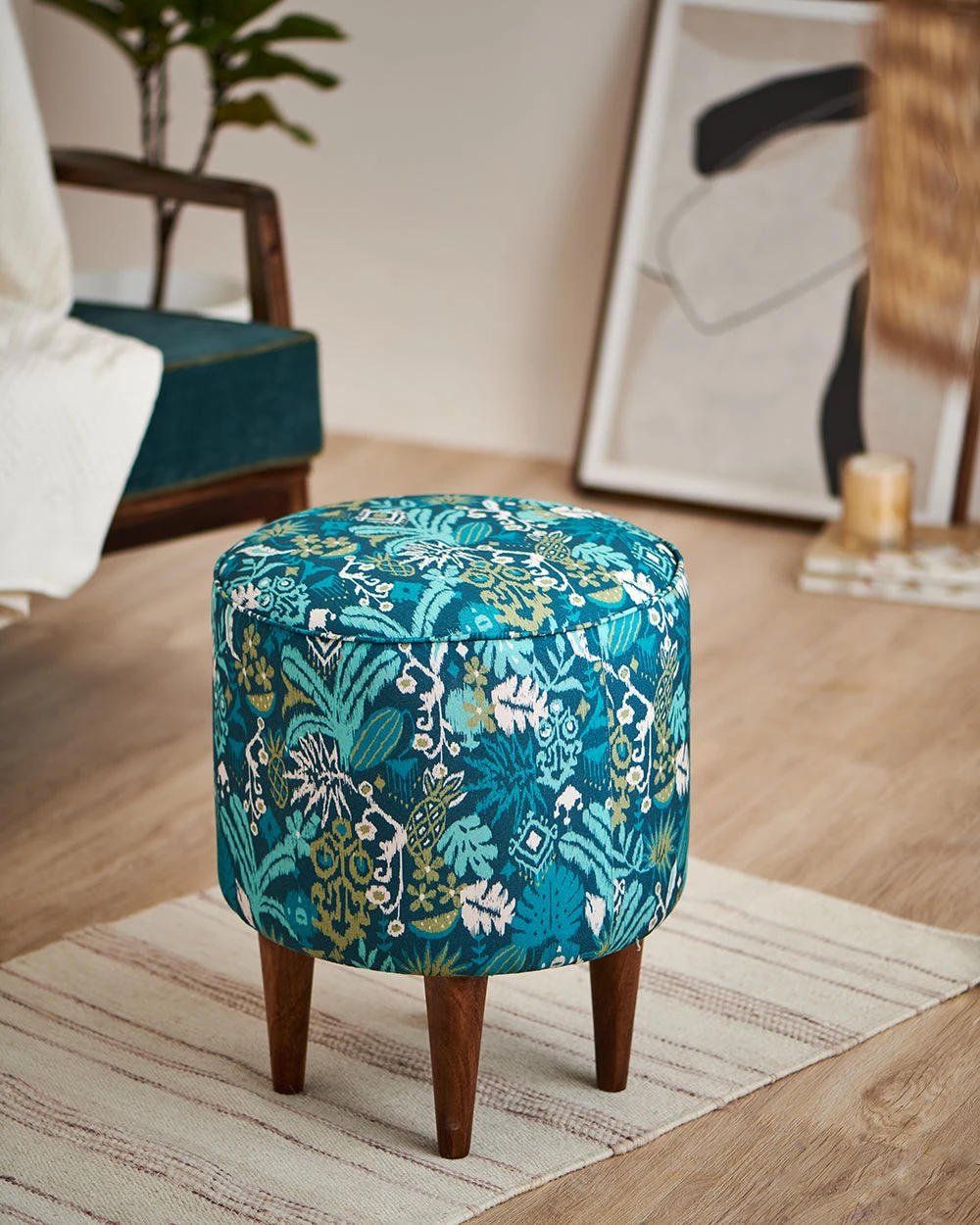 Chumbakdesign Furniture & Storage The French Pouffe - Tropical Ikkat 3 Chumbakdesign Furniture & Storage The French Pouffe - Tropical Ikkat
