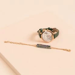 Chumbakdesign Mother Of Pearl Tropical Beads Watch & Bracelet Set ' Olive Green Watches & Jewellery