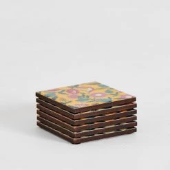 Chumbakdesign Dining & Kitchen Country Wooden Coasters - Set Of 6, 4” X 4”