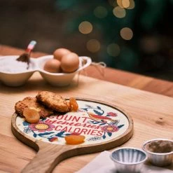 Chumbakdesign Country Wooden Cheese Platter - Floral, Round , 16” X 10” Dining & Kitchen