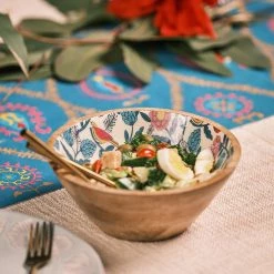Chumbakdesign Country Wooden Large Bowl - Floral, 8”x 8” X 3.5” Dining & Kitchen