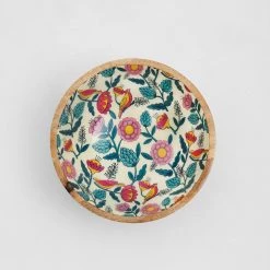 Chumbakdesign Country Wooden Large Bowl - Floral, 8”x 8” X 3.5” Dining & Kitchen