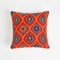Chumbakdesign Nomad 'Change Is Good' Cushion Cover - Suzani Inspired Reversible Red & White 16inches 10 Chumbakdesign Nomad 'Change Is Good' Cushion Cover - Suzani Inspired Reversible Red & White 16inches