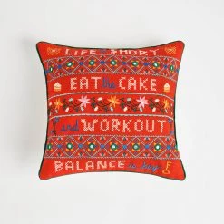 Chumbakdesign Grandma 'New Year Resolutions' Cushion Cover - Vintage Cross Stitch Inspired Reversible Red & White 16inches Bed & Furnishing