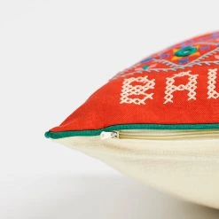 Chumbakdesign Grandma 'New Year Resolutions' Cushion Cover - Vintage Cross Stitch Inspired Reversible Red & White 16inches Bed & Furnishing