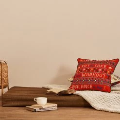 Chumbakdesign Grandma 'New Year Resolutions' Cushion Cover - Vintage Cross Stitch Inspired Reversible Red & White 16inches Bed & Furnishing