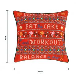 Chumbakdesign Grandma 'New Year Resolutions' Cushion Cover - Vintage Cross Stitch Inspired Reversible Red & White 16inches Bed & Furnishing