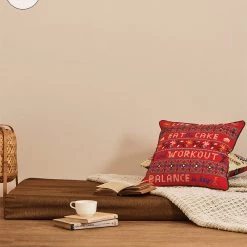 Chumbakdesign Grandma'New Year Resolutions' Cushion Cover - Vintage Cross Stitch Inspired Reversible Red & White 16inches Bed & Furnishing