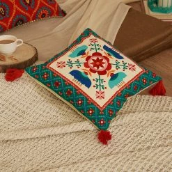 Chumbakdesign Grandma 'Winter Sweater' Cushion Cover - Vintage Cross Stitch Inspired Blue & White Reversible 16inches