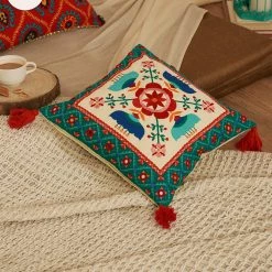 Chumbakdesign Grandma 'Winter Sweater' Cushion Cover - Vintage Cross Stitch Inspired Blue & White Reversible 16inches