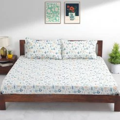 Chumbakdesign TEAL By Chumbak Bahamas Beach Bedsheet - Queen Size, 144TC, White