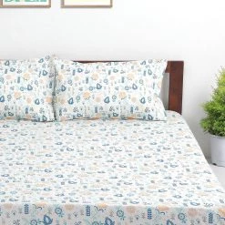Chumbakdesign TEAL By Chumbak Bahamas Beach Bedsheet - Queen Size, 144TC, White