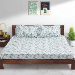 Chumbakdesign TEAL By Chumbak Tokyo Garden Bedsheet - Queen Size, 144TC, Green Bed & Furnishing