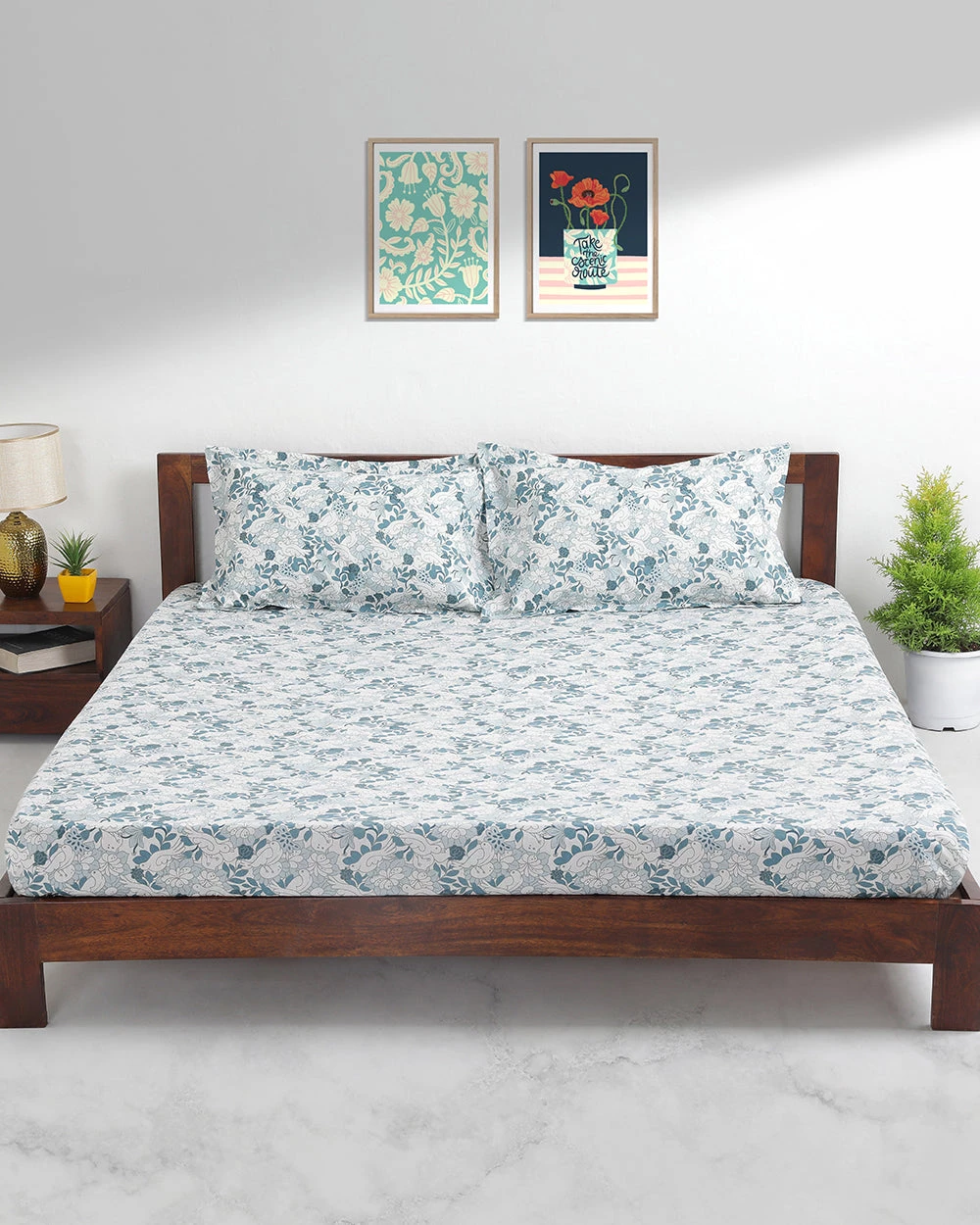 Chumbakdesign TEAL By Chumbak Tokyo Garden Bedsheet - Queen Size, 144TC, Green Bed & Furnishing 3 Chumbakdesign TEAL By Chumbak Tokyo Garden Bedsheet - Queen Size, 144TC, Green Bed & Furnishing