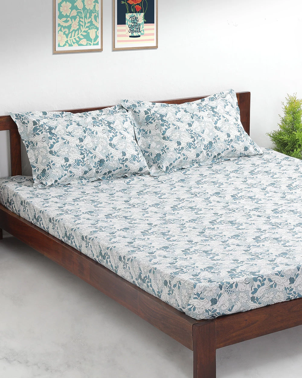 Chumbakdesign TEAL By Chumbak Tokyo Garden Bedsheet - Queen Size, 144TC, Green Bed & Furnishing 4 Chumbakdesign TEAL By Chumbak Tokyo Garden Bedsheet - Queen Size, 144TC, Green Bed & Furnishing