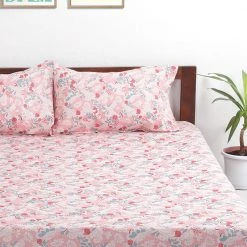 Chumbakdesign Bed & Furnishing TEAL By Chumbak Tokyo Garden Bedsheet - Queen Size, 144TC, Pink