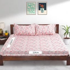 Chumbakdesign Bed & Furnishing TEAL By Chumbak Tokyo Garden Bedsheet - Queen Size, 144TC, Pink