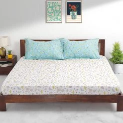 Chumbakdesign TEAL By Chumbak Arizona Hummingbird Bedsheet - Queen Size, 144TC, Blue Bed & Furnishing