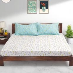 Chumbakdesign TEAL By Chumbak Arizona Hummingbird Bedsheet - Queen Size, 144TC, Blue Bed & Furnishing