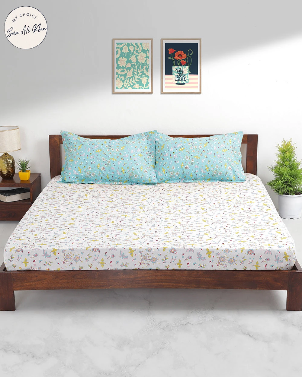 Chumbakdesign TEAL By Chumbak Arizona Hummingbird Bedsheet - Queen Size, 144TC, Blue Bed & Furnishing 3 Chumbakdesign TEAL By Chumbak Arizona Hummingbird Bedsheet - Queen Size, 144TC, Blue Bed & Furnishing