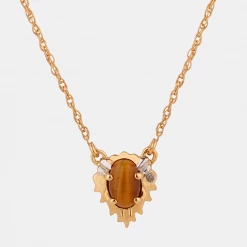 Chumbakdesign Leo Zodiac Necklace - Tiger Eye, Diamond Watches & Jewellery