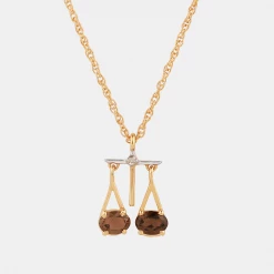 Chumbakdesign Libra Zodiac Necklace- Smoky Quartz, Diamond
