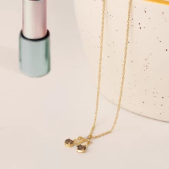 Chumbakdesign Libra Zodiac Necklace- Smoky Quartz, Diamond