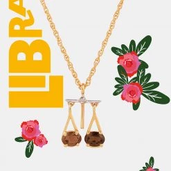 Chumbakdesign Libra Zodiac Necklace- Smoky Quartz, Diamond