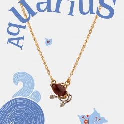 Chumbakdesign Watches & Jewellery Aquarius Zodiac Necklace - Red Garnet, Diamond