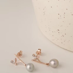 Chumbakdesign Morning Chirps Earrings - Grey Pearl, Diamond