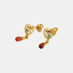 Chumbakdesign Watches & Jewellery With Owl My Heart Tear Drop Earrings - Red Garnet