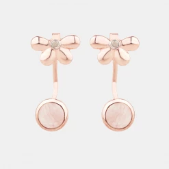 Chumbakdesign Take A Bow Earrings - Rose Quartz , Diamond