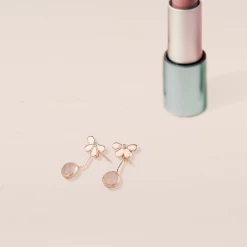 Chumbakdesign Take A Bow Earrings - Rose Quartz , Diamond