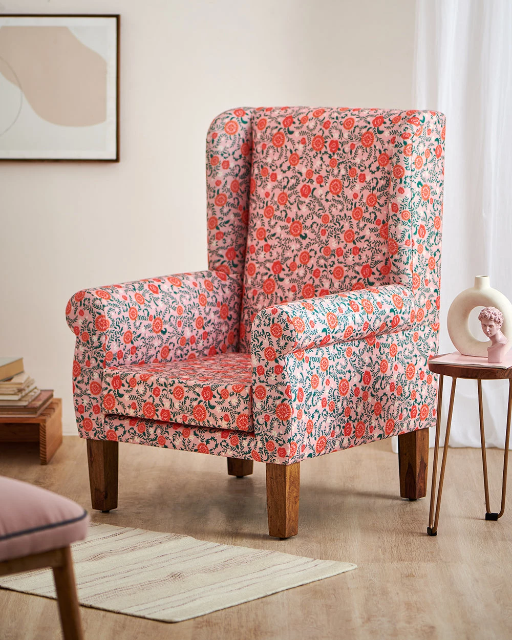 Chumbakdesign The Begum Wing Chair - Earthy Floral Furniture & Storage 3 Chumbakdesign The Begum Wing Chair - Earthy Floral Furniture & Storage