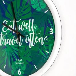 Chumbakdesign Teal By Chumbak | 'Eat Well Travel Often' Wall Clock - Black Rim