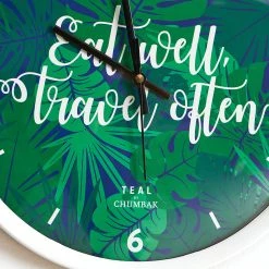 Chumbakdesign Teal By Chumbak | 'Eat Well Travel Often' Wall Clock - Black Rim